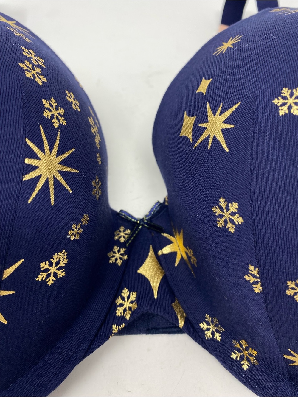 Cacique Lightly Lined T Shirt Bra 38DDD Navy Gold Maritime Snowflakes Stars - Picture 4 of 9
